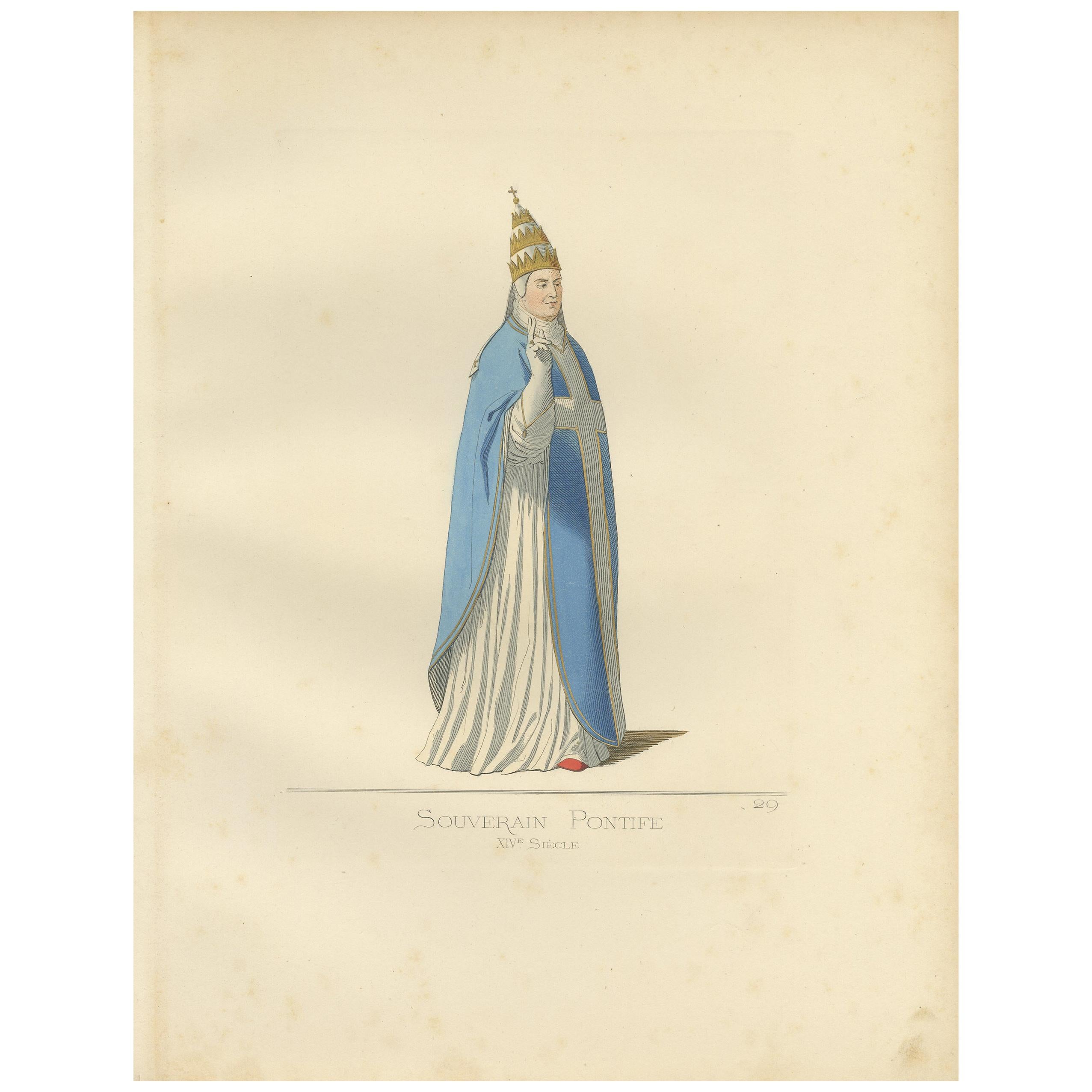 Antique Print of a Sovereign Pope by Bonnard, '1860'