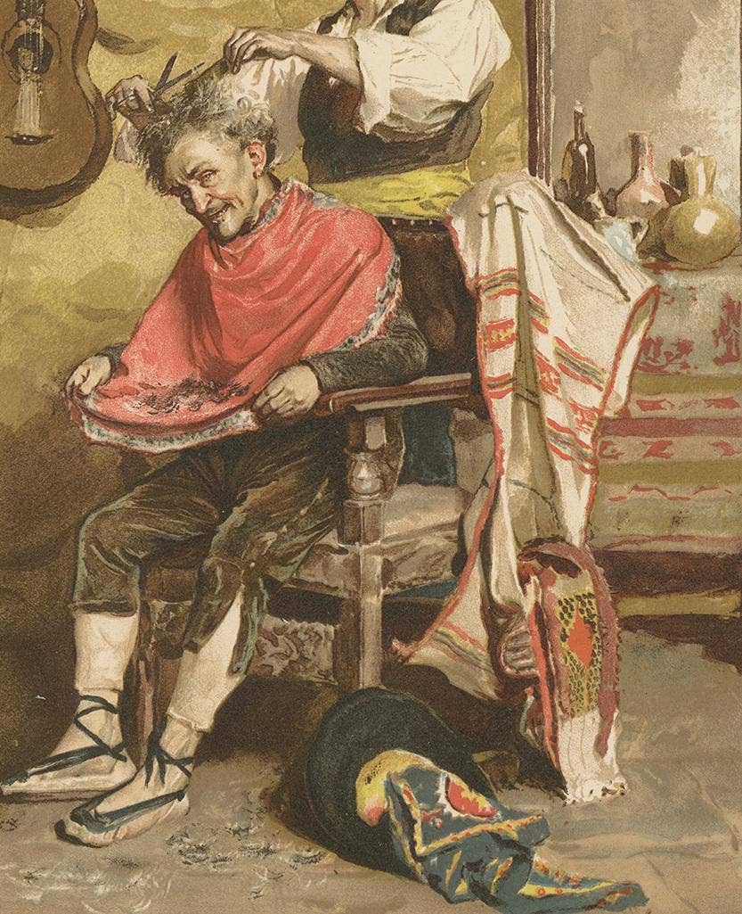 Antique Print of a Spanish Barber Made after C.S. Reinhart, circa 1893