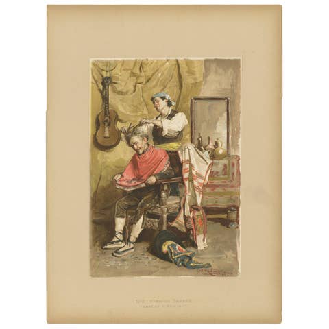 Antique Print of a Spanish Barber Made after C.S. Reinhart, circa 1893