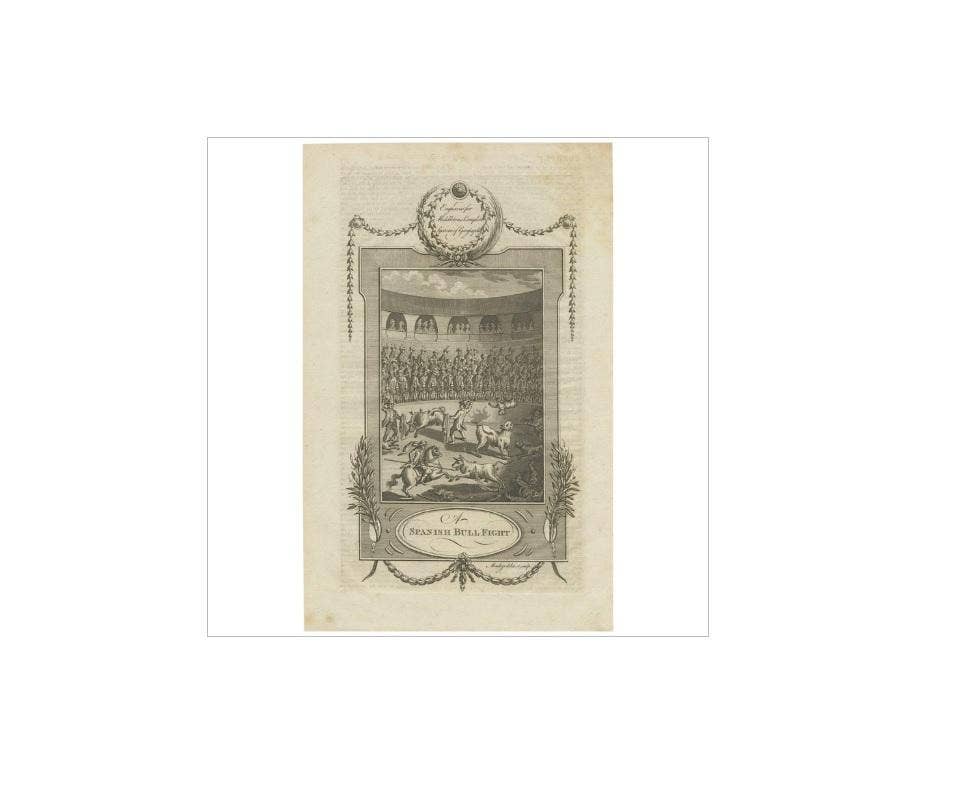 Antique Print of a Spanish Bullfight by Mendoza, 1777