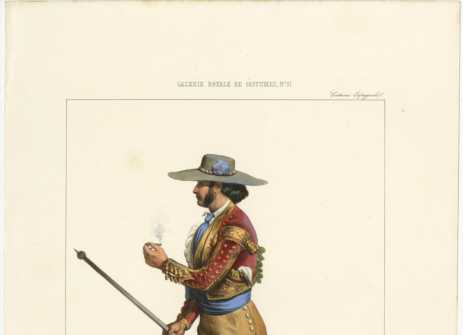 Antique Print of a Spanish Picador by Blanchard, circa 1880 In Good Condition In Langweer, NL