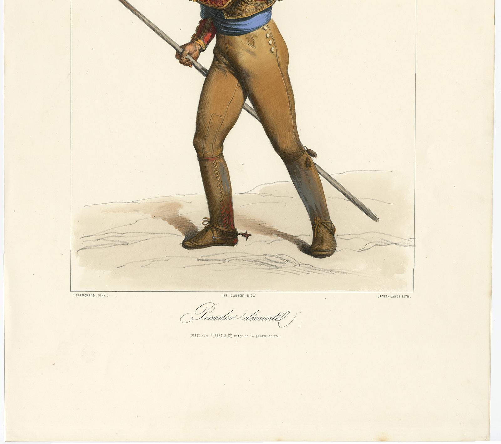 19th Century Antique Print of a Spanish Picador by Blanchard, circa 1880