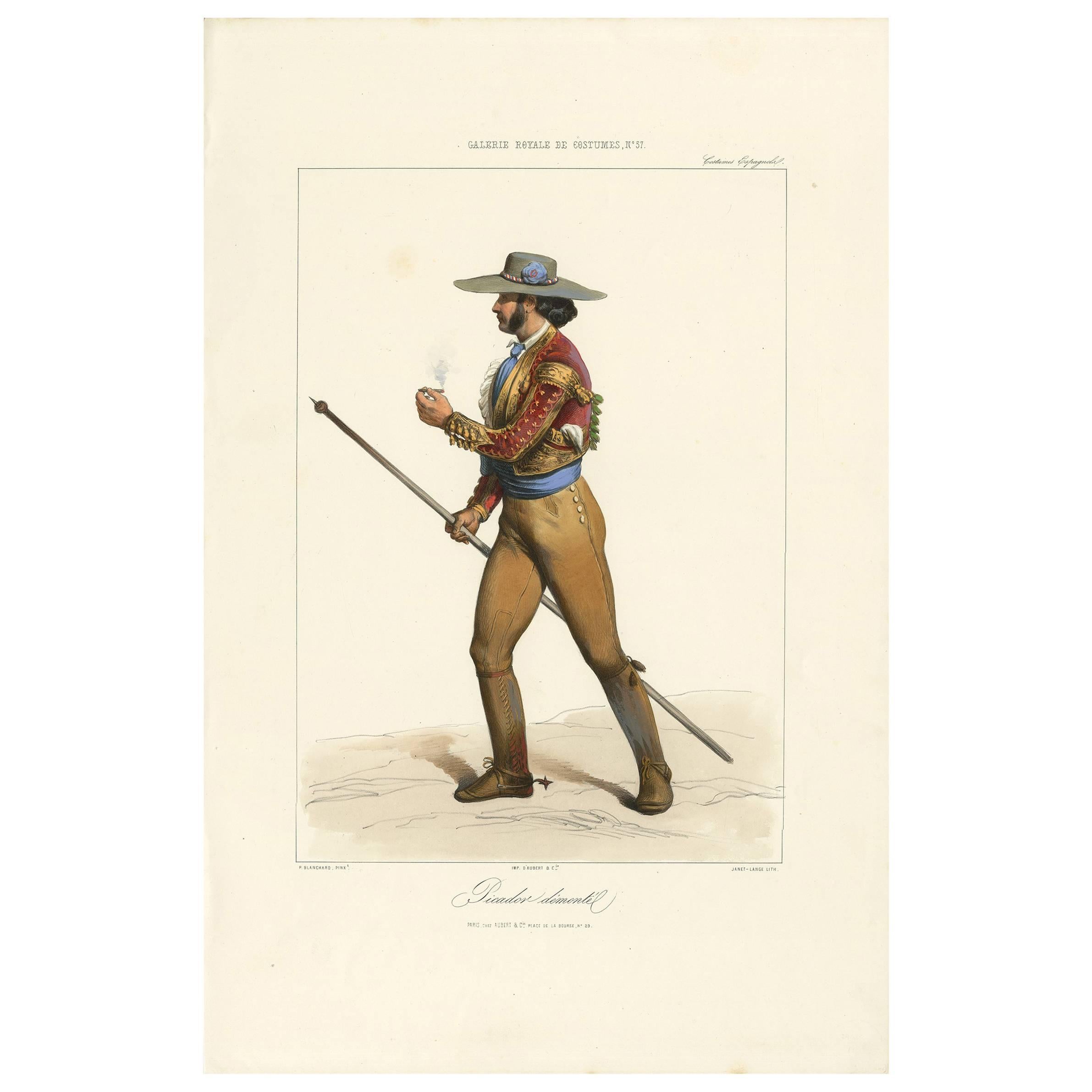 Antique Print of a Spanish Picador by Blanchard, circa 1880