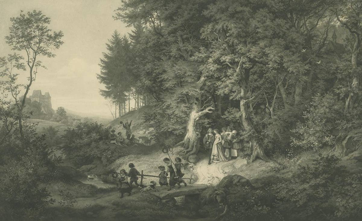 Antique Print of a Spring Landscape Made after Ludwig Richter, circa 1900