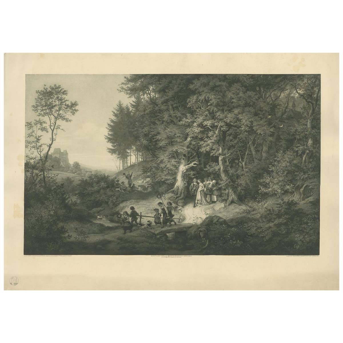 Antique Print of a Spring Landscape Made after Ludwig Richter, circa 1900