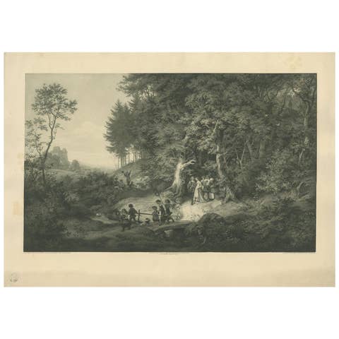 Antique Print of a Spring Landscape Made after Ludwig Richter, circa 1900