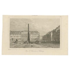 Antique Print of a Square in Koblenz in Germany, 1838