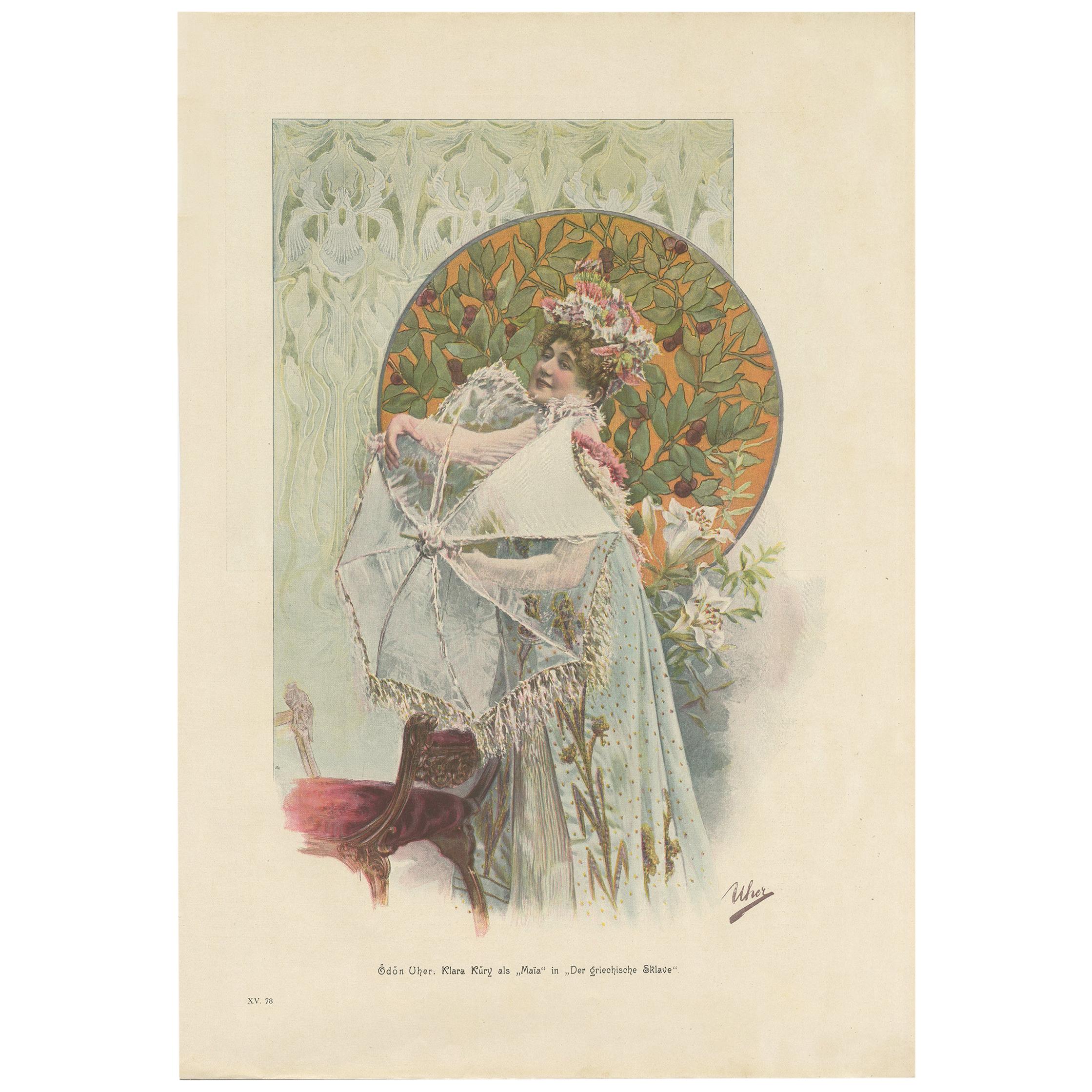 Antique Print of a Stage Actress, circa 1900 For Sale