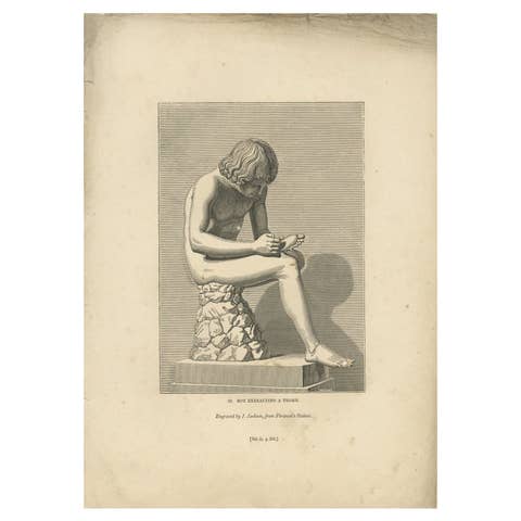 Antique Print of a Statue of a Boy by Knight, 1835