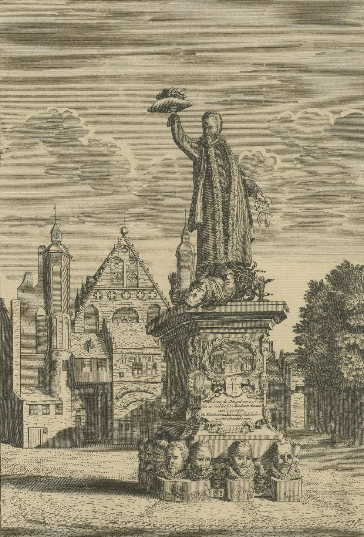 Antique Print of a Statue of Johan van Oldenbarnevelt, Binnenhof, The Hague