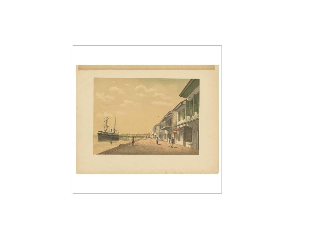 19th Century Antique Print of a Steamship at Tanjung Burung by M.T.H. Perelaer, 1888 For Sale