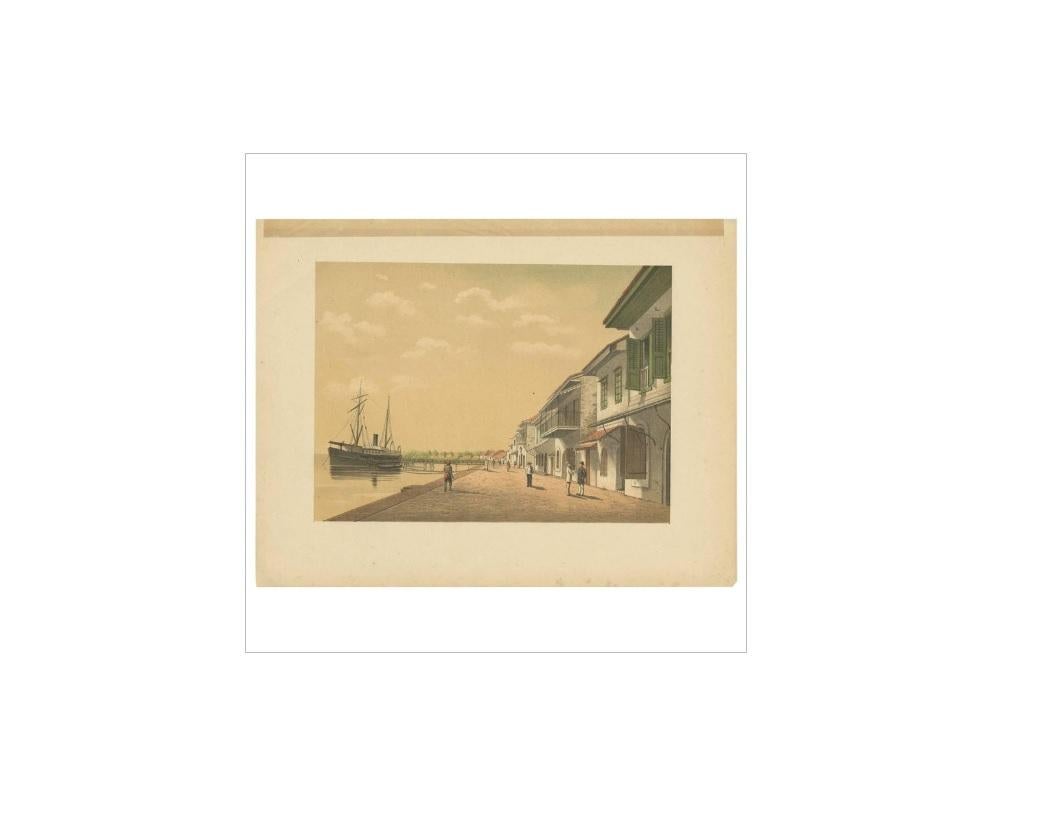 XIXe siècle Impression ancienne d'un navire à vapeur à Tanjung Burung par M.T.H. Perelaer, 1888 en vente