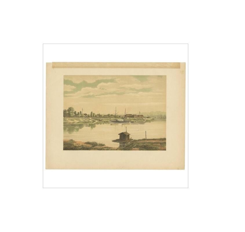19th Century Antique Print of a Steamship at the Barito River by M.T.H. Perelaer, 1888 For Sale