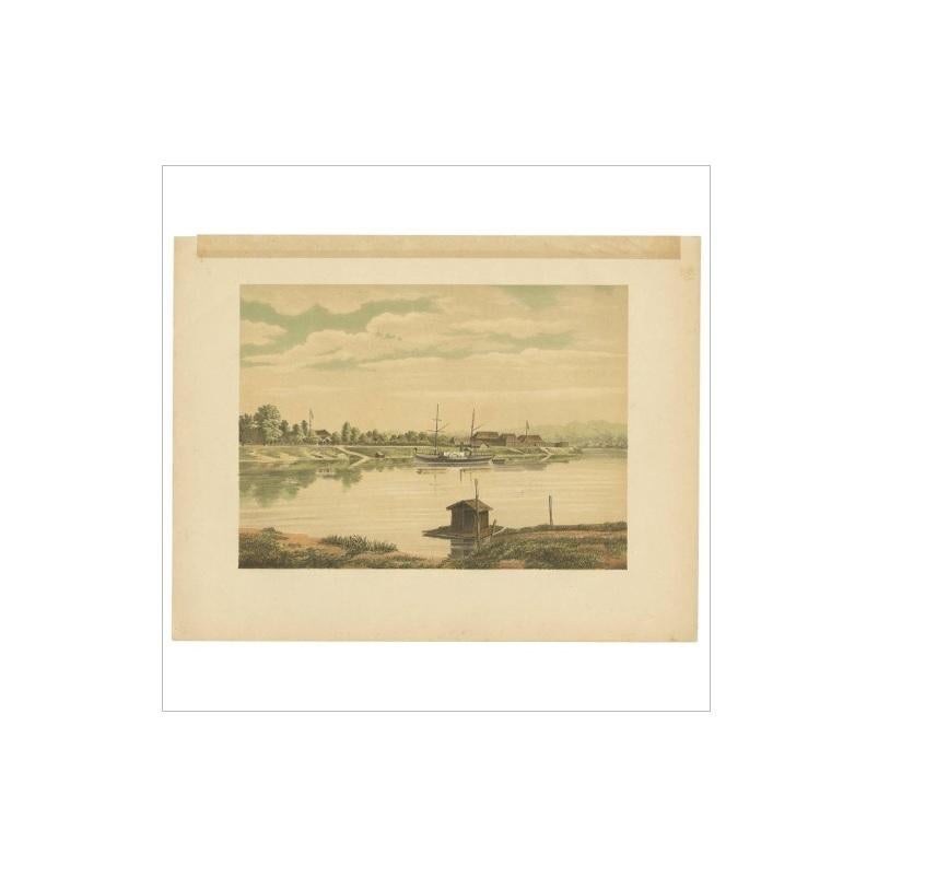 XIXe siècle Impression ancienne d'un navire à vapeur sur la rivière Barito par M.T.H. Perelaer, 1888 en vente