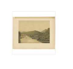 Antiker Druck eines Dampfschiffs in der Straße von Legundi von M.T.H. Perelaer, 1888