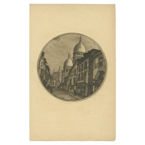 Antique Print of a Street in Montmartre, France, c.1860