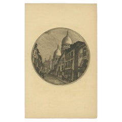 Antique Print of a Street in Montmartre, France, c.1860