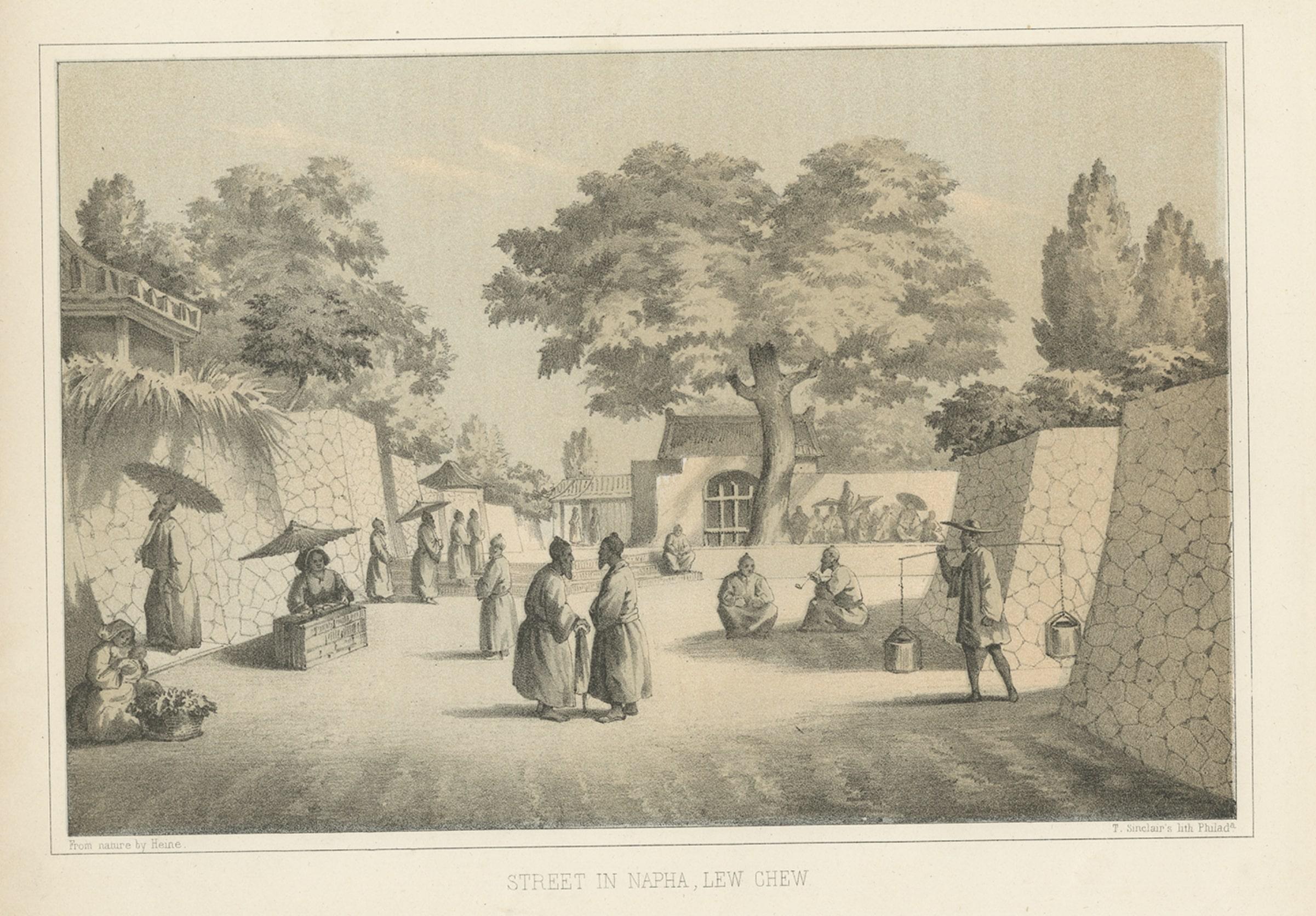 19th Century Antique Print of a Street in Naha or Napha, Lee Chew in China, '1856' For Sale