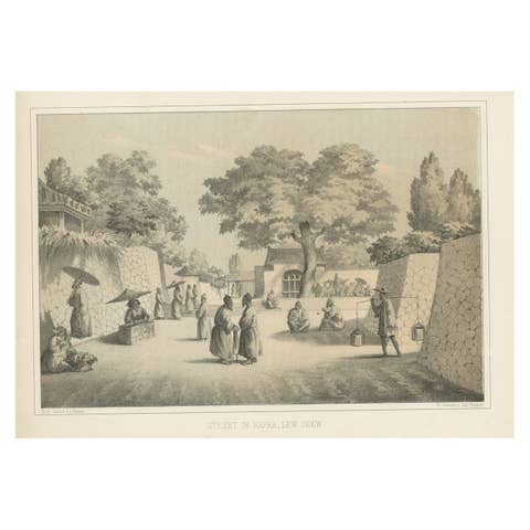 Antique Print of a Street in Naha or Napha, Lee Chew in China, '1856'