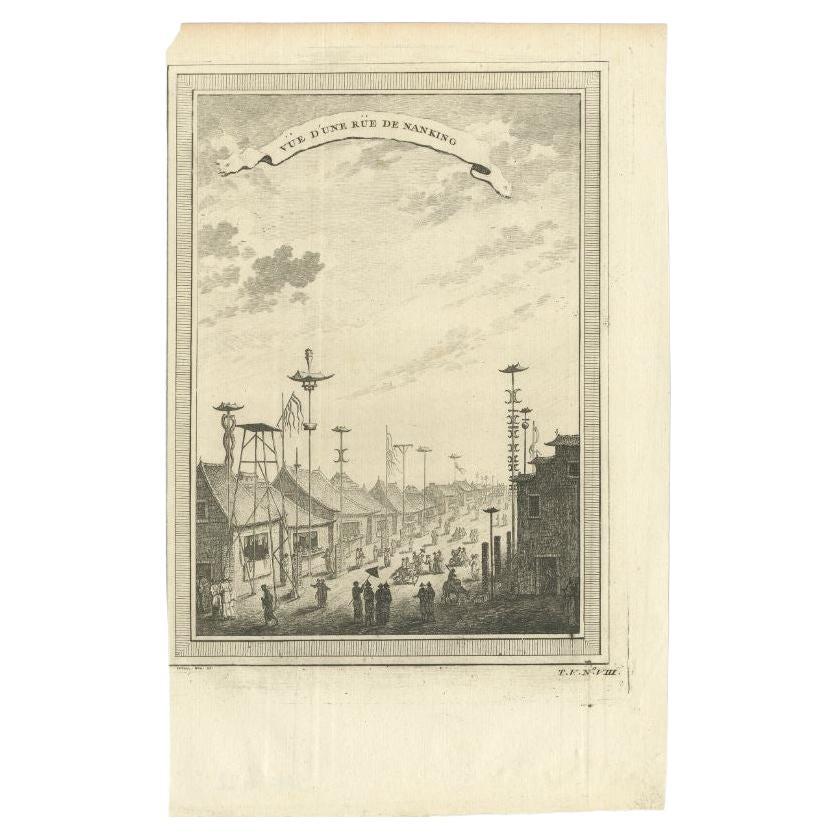 Antique Print of a Street in Nanjing in Chinal, 1746 For Sale