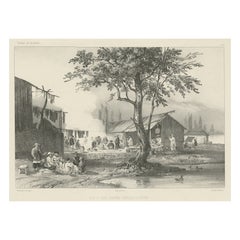 Antiker Druck einer Straßen Küche in Guangzhou in China, um 1850