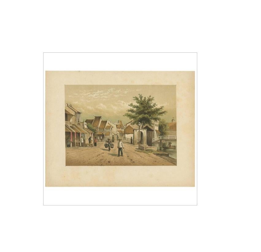 Antique Print of a Street View of Batavia, Indonesia by M.T.H. Perelaer, 1888 In Good Condition For Sale In Langweer, NL