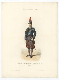 Antique Print of a Swiss Guard for the Pope in The Vatican, 1850