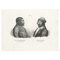 Stampa antica di un capo tartaro e Feodor, un kalmyk, di Honegger, 1845