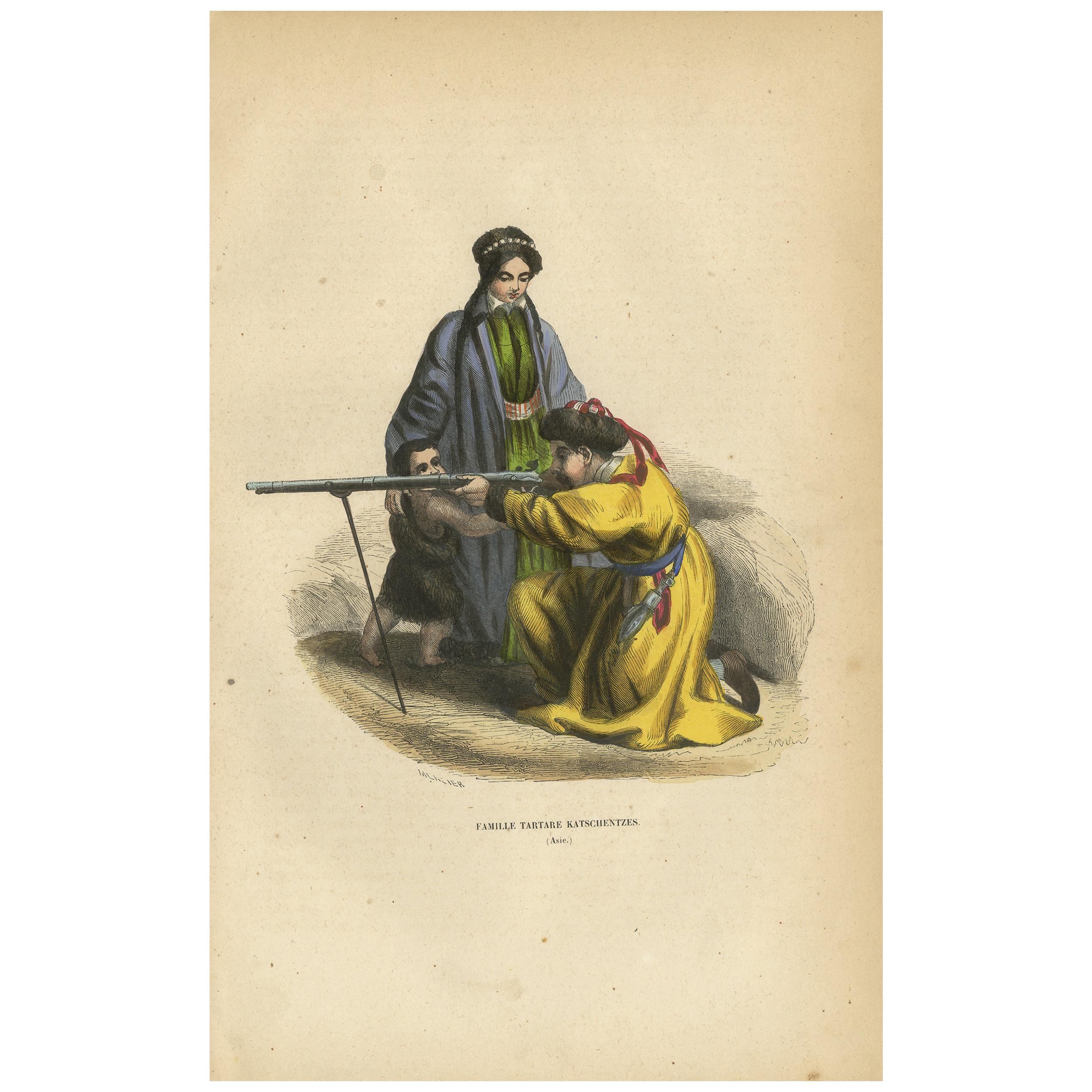 Antique Print of a Tatar Family by Wahlen, '1843'