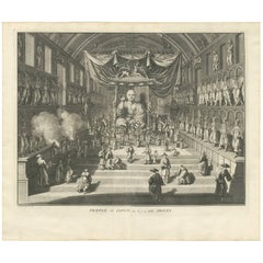 Antique Print of a Temple in Japan with Religious Idols by B. Picart, 1726