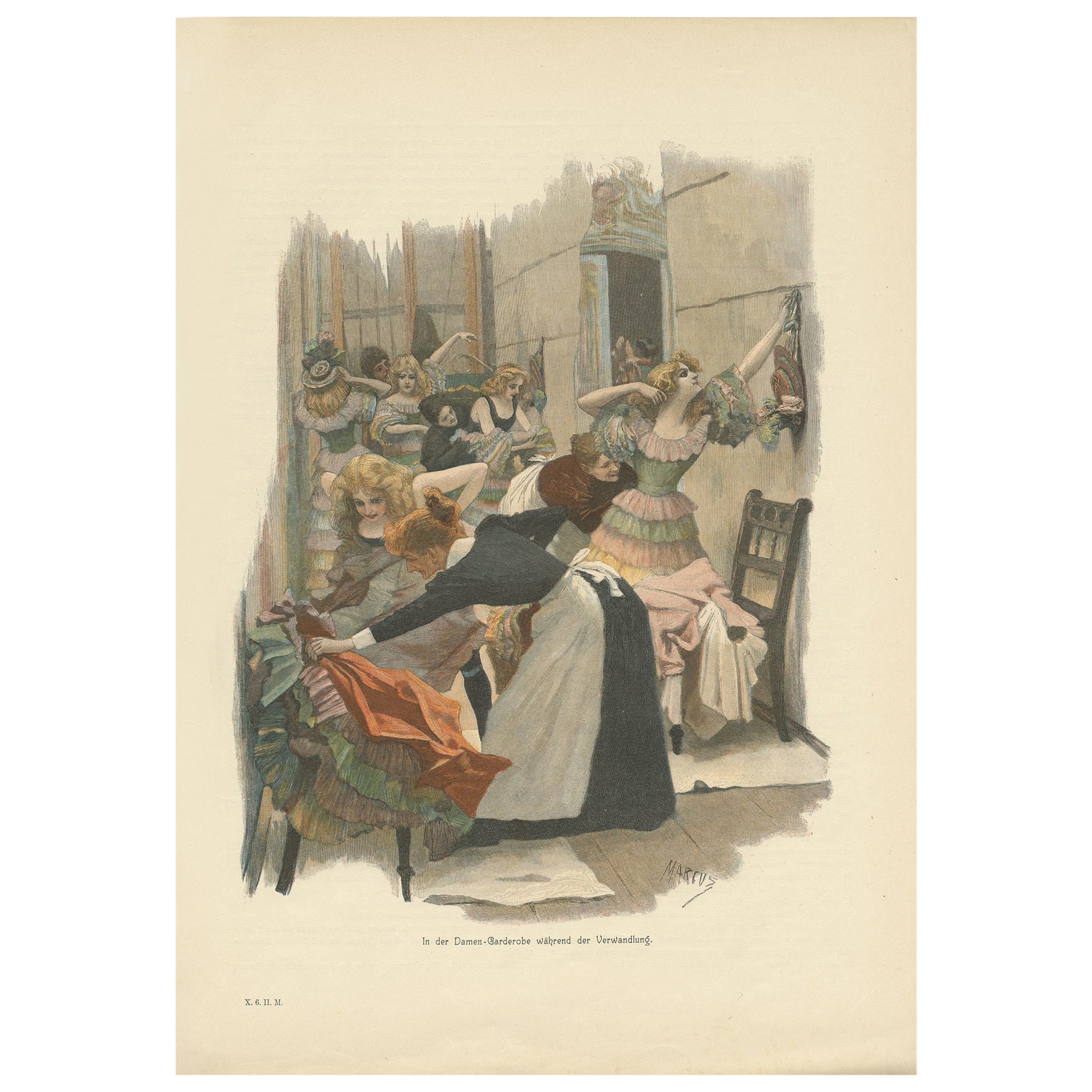 Antique Print of a Theater Dressing Room 'circa 1900'