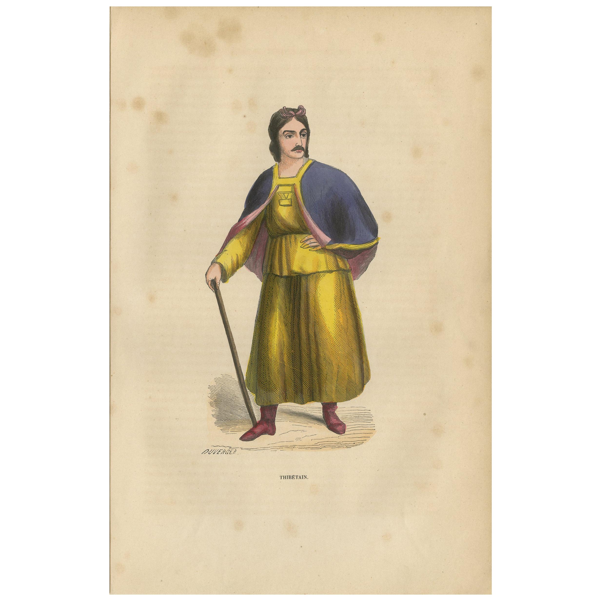 Antique Print of a Tibetan Man by Wahlen, 1843 For Sale