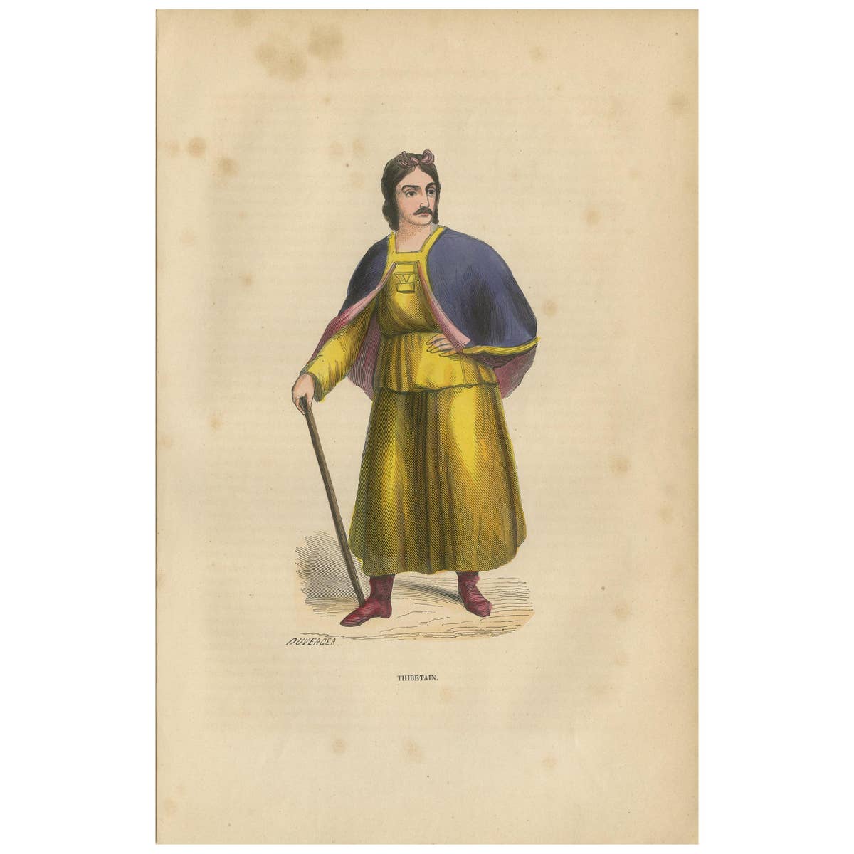Antique Print of a Tibetan Man by Wahlen, 1843