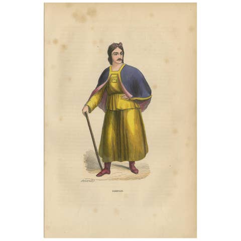 Antique Print of a Tibetan Man by Wahlen, 1843