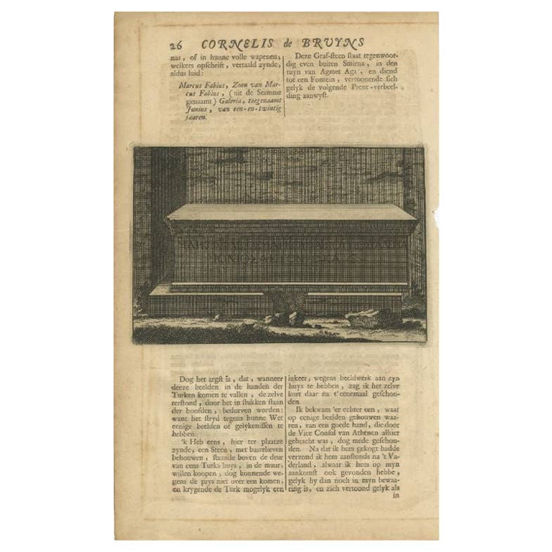 Antique Print of a Tombstone in Smyrna (1698)