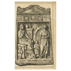 Stampa antica di una lapide a Smirne di De Bruyn, 1698
