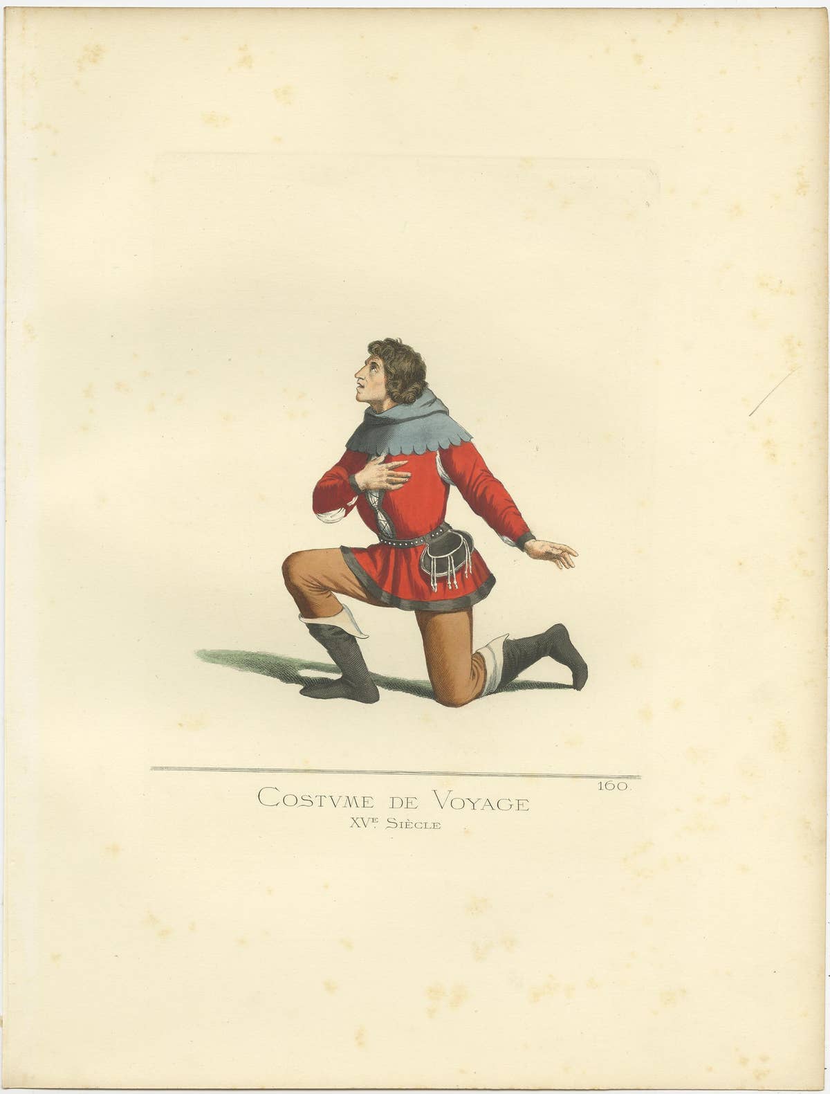Antique Print of a Travel Costume, 15th Century, by Bonnard, 1860