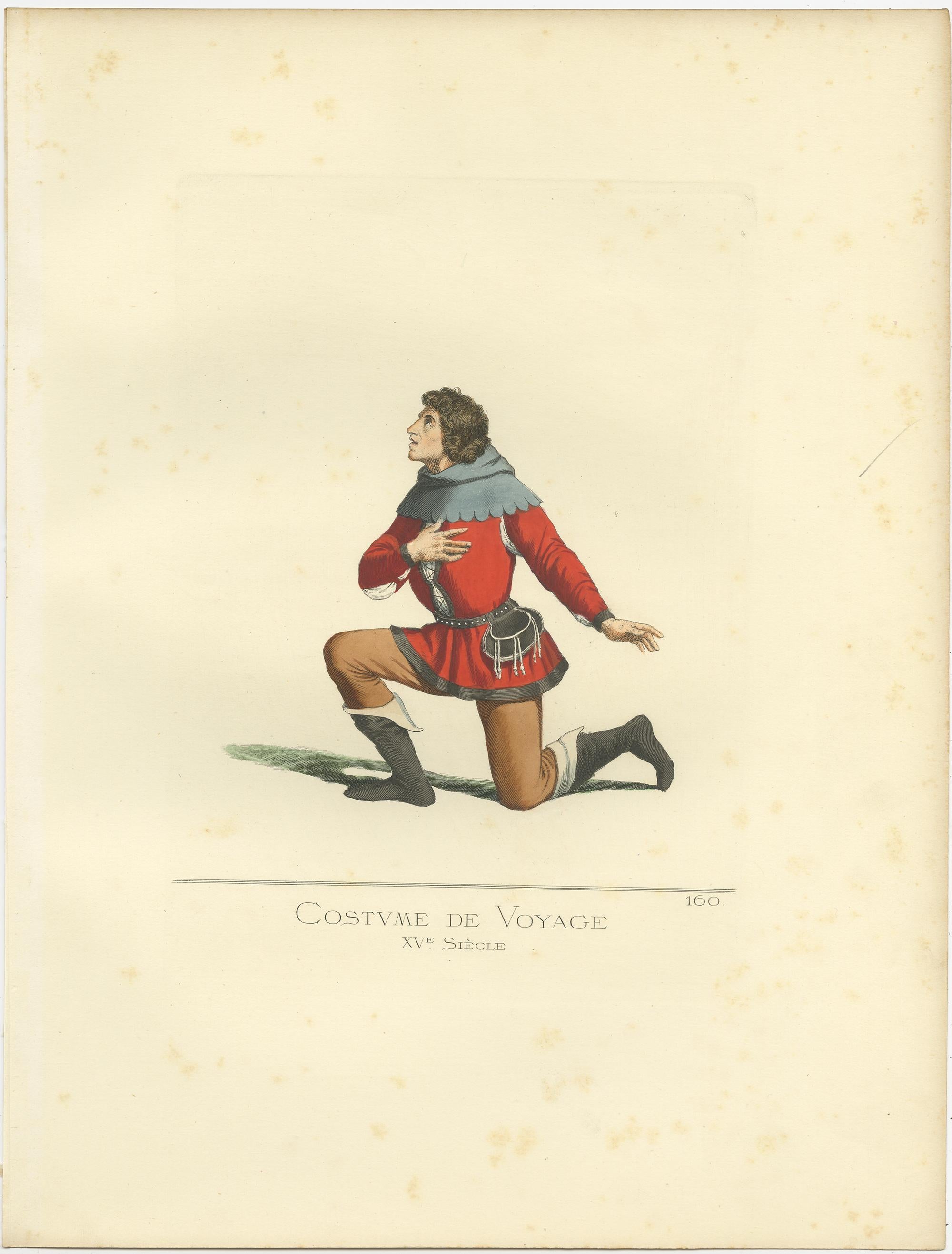 Antique Print of a Travel Costume, 15th Century, by Bonnard, 1860 In Good Condition For Sale In Langweer, NL