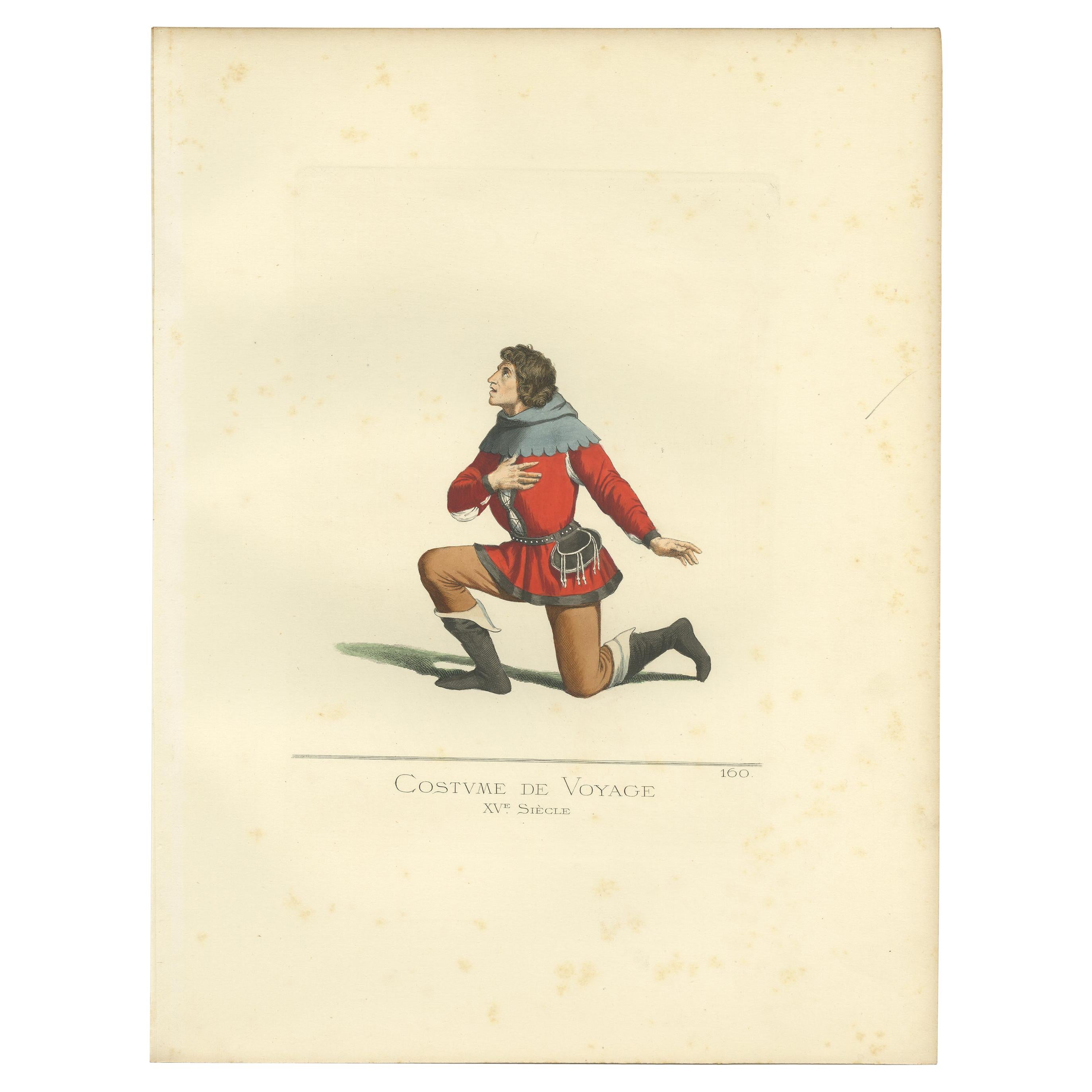 Antique Print of a Travel Costume, 15th Century, by Bonnard, 1860