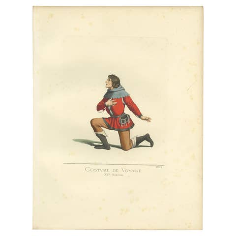 Antique Print of a Travel Costume, 15th Century, by Bonnard, 1860