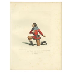 Antique Print of a Travel Costume, 15th Century, by Bonnard, 1860