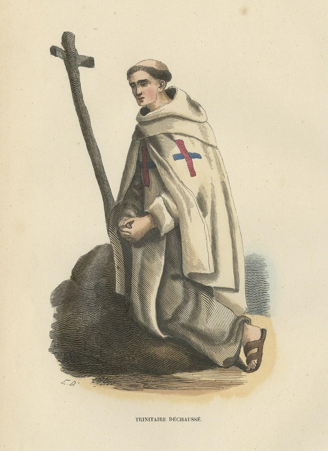 Papier Impression ancienne d'un moine trinitaire, 1845 en vente