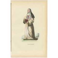 Antique Print of a Trinitarian Nun, 1845