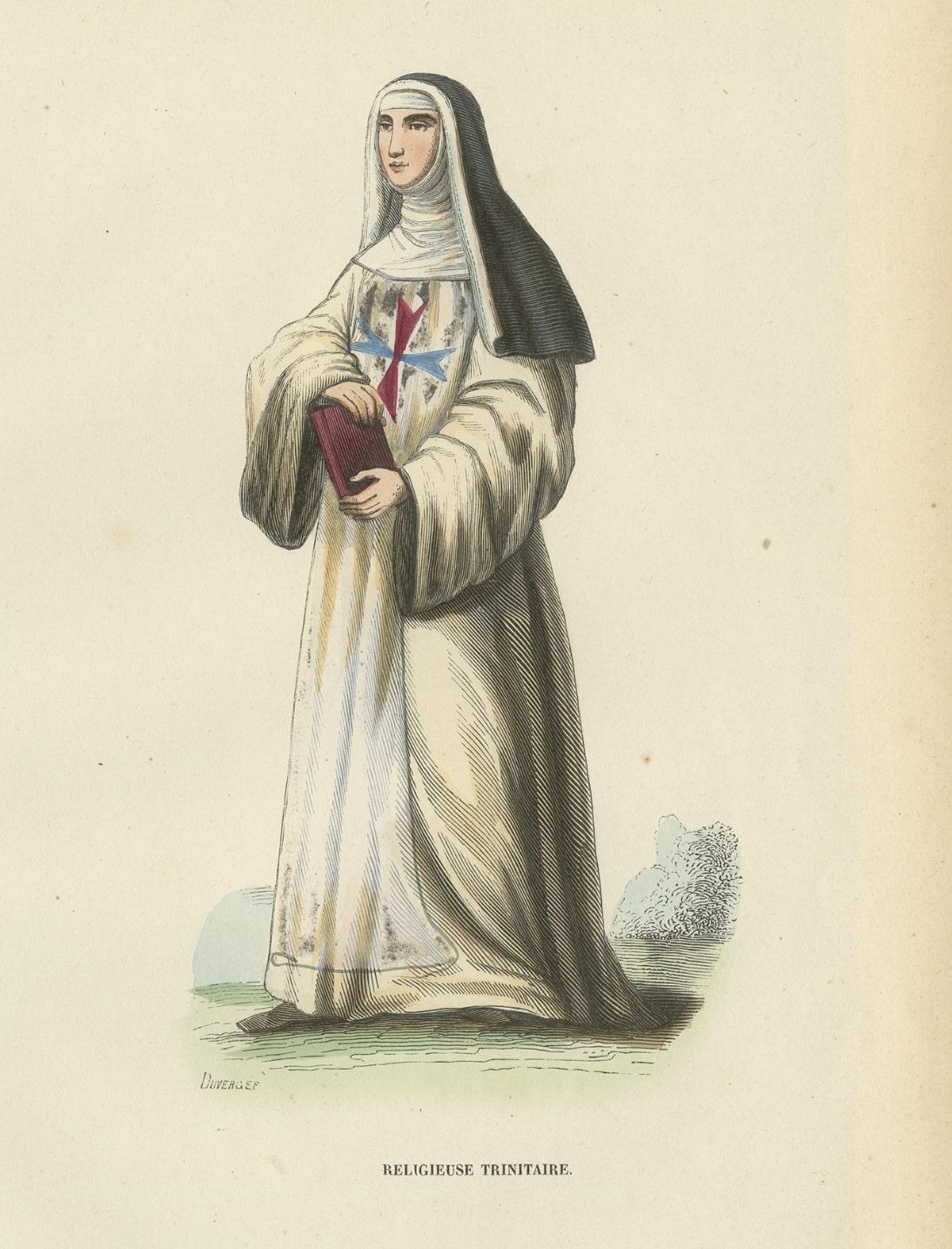 19th Century Antique Print of a Trinitarian Nun, 1845 For Sale