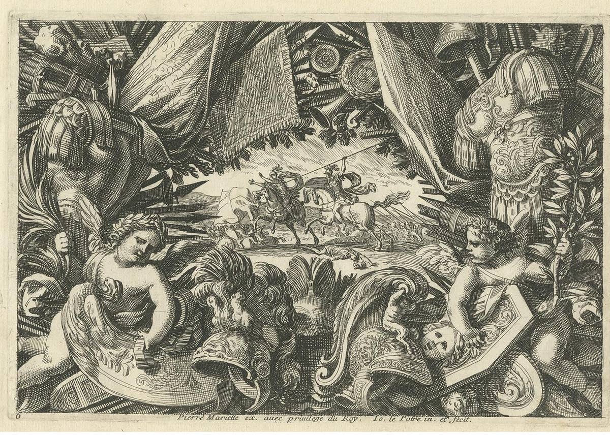 Antique Print of a Trophy of Arms by Lepautre, circa 1650