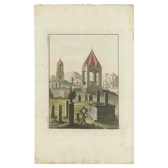 Antique Print of a Turkish Cemetery in the Middle Ages