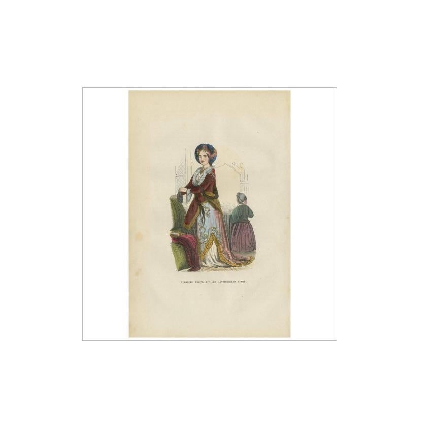 Antique Print of a Turkish Nobility 'Female' by H. Berghaus, 1855 In Good Condition For Sale In Langweer, NL