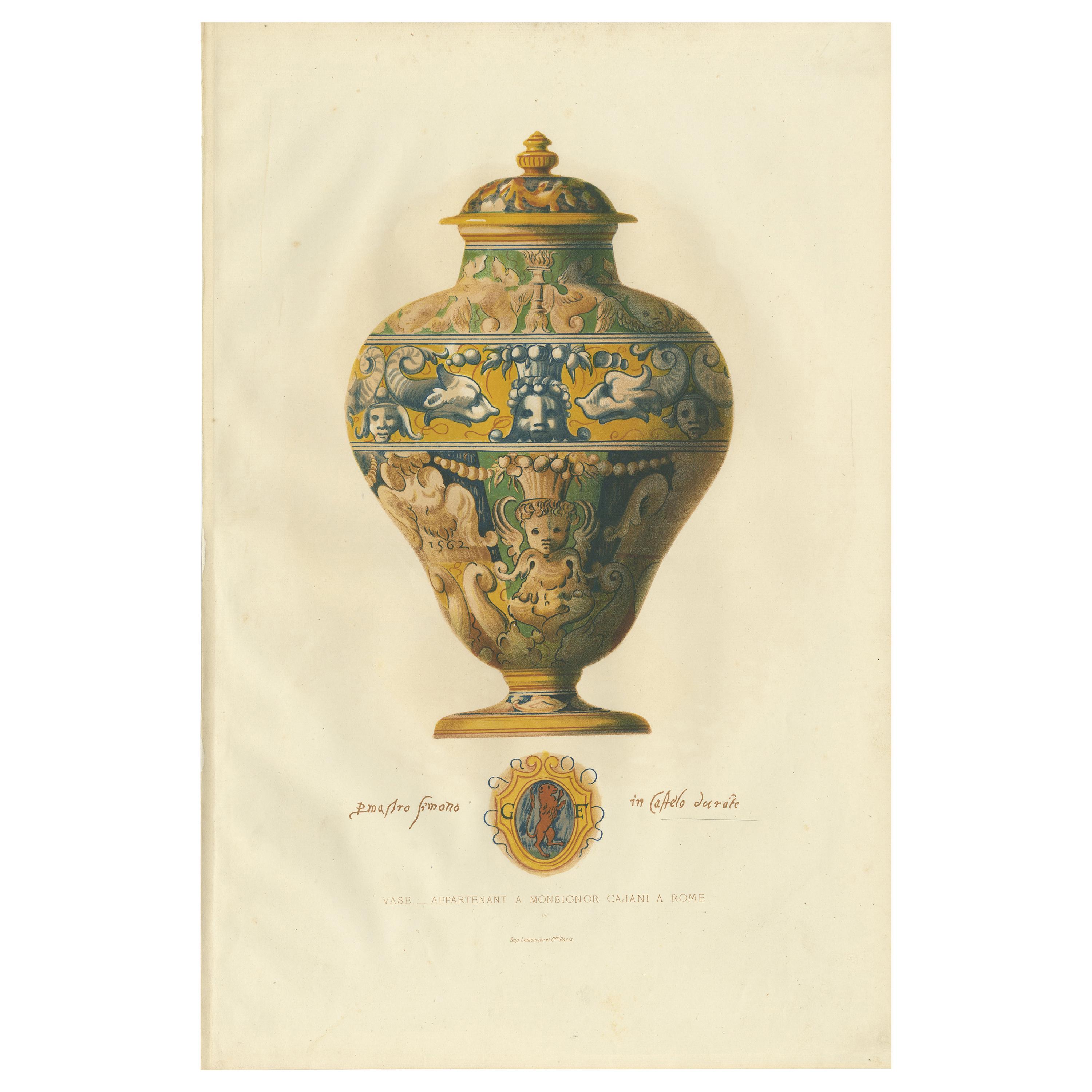 Antique Print of a Vase of Monsignor Cajani by Delange '1869' For Sale