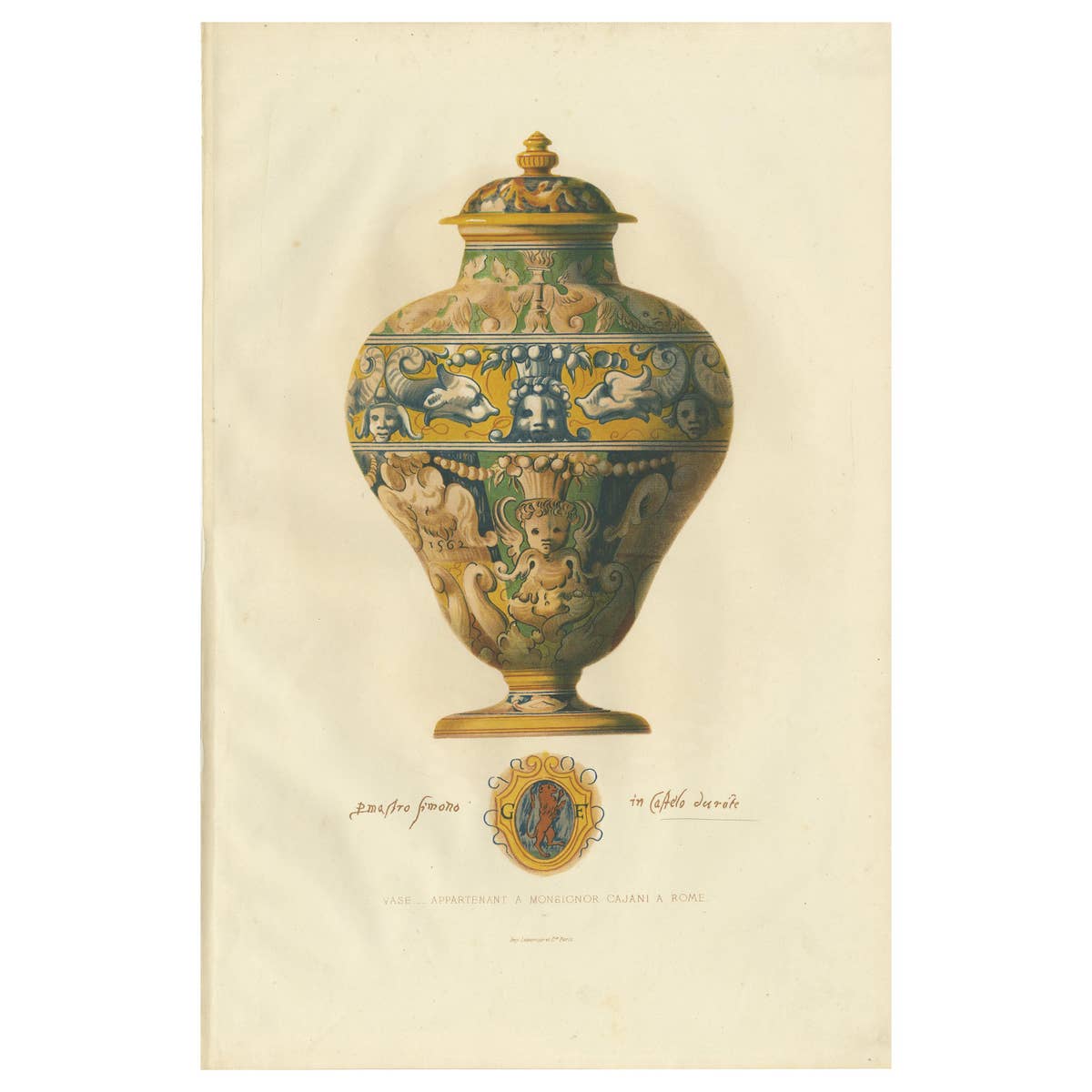 Antique Print of a Vase of Monsignor Cajani by Delange '1869'