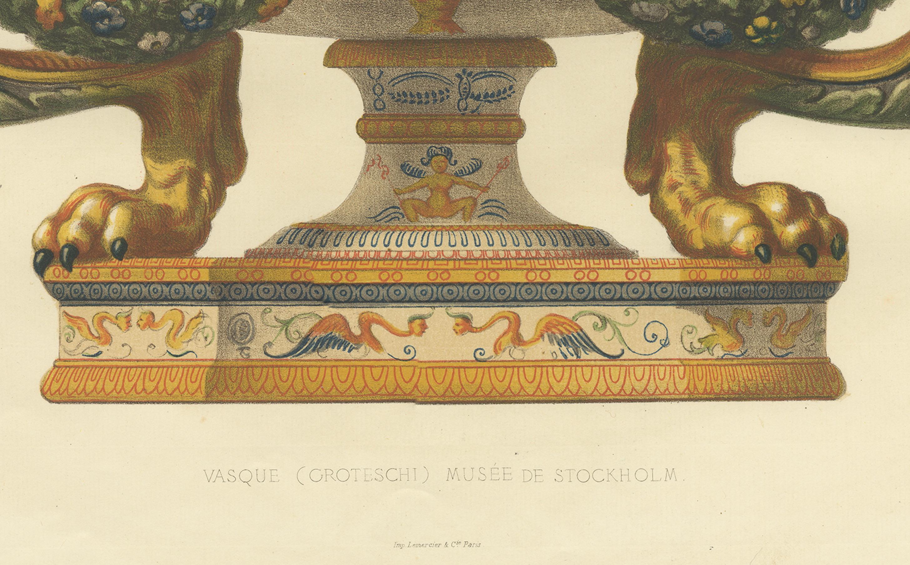Antiker Druck einer Vase des Nationalmuseums in Stockholm von Delange '1869' (Papier) im Angebot